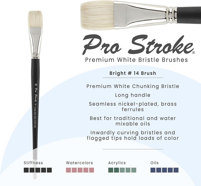 Creative Mark Pro Stroke Premium White Chungking Hog Bristle Artist Paint Brush - Bright # 14 - Natural Bristle Brush w/Great Control Suitable for Oils, Watercolors, Acrylics, Alkyds, Caseins - Image 2